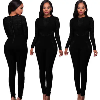2018 кружевной черный Модный женский клубный костюм с длинным рукавом облегающий