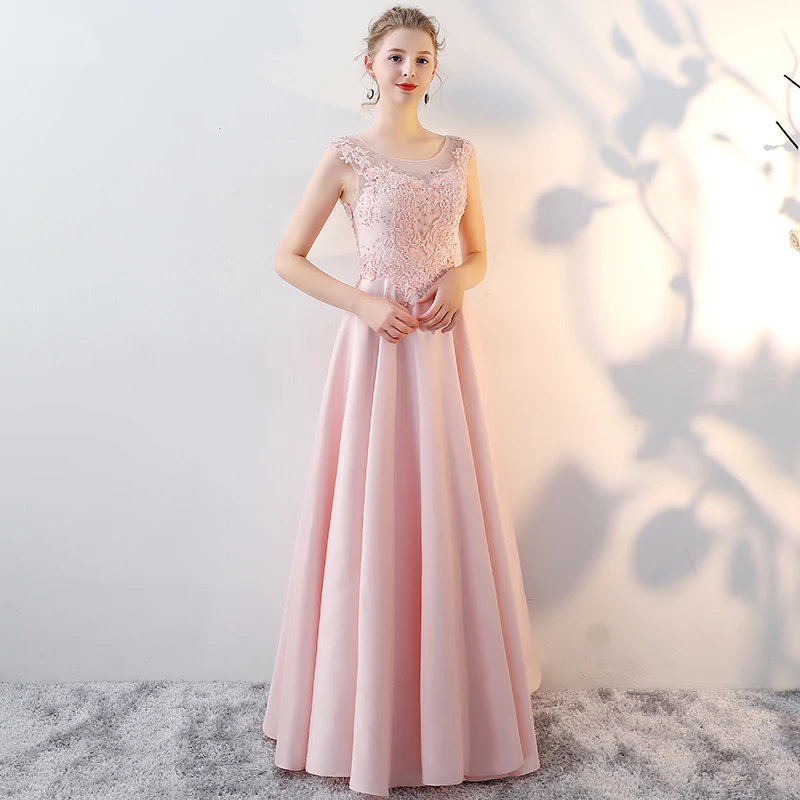 SSYFashion Новое банкетное роскошное атласное вечернее платье сладкий розовый с