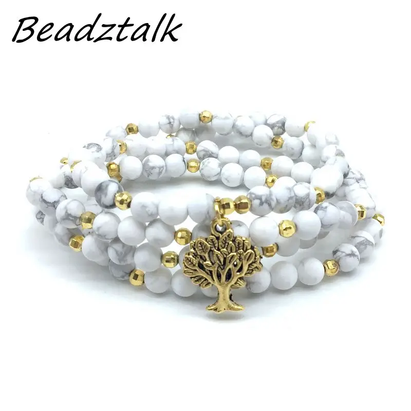 Женский браслет модное матовое и белое колье Howlite красивые браслеты с камнем Mala