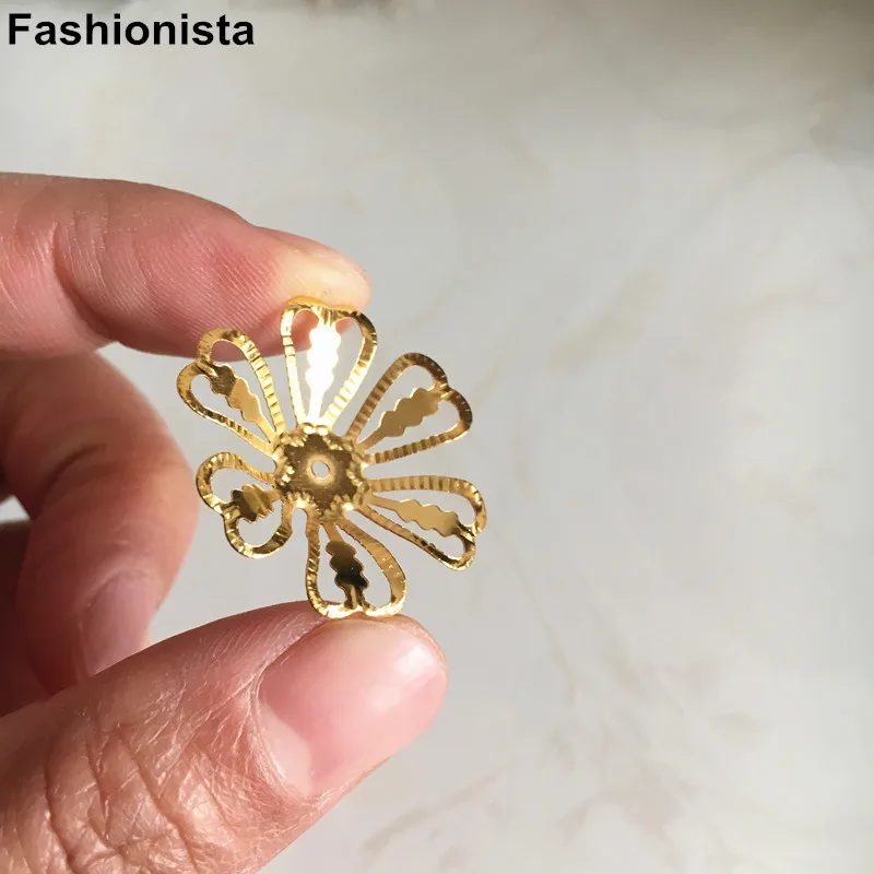 100 шт. филигранные Металлические Шапочки для бусин с цветами 27 мм открытый дизайн