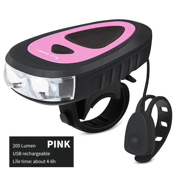 Pink WEST BIKING, 3 режима, велосипедный головной светильник, 120 дБ, Электрический рожок, MTB, велосипедный звонок, Аксессуары для велосипеда, USB Перезаряжаемый велосипедный рожок, светильник - Цвет: Pink