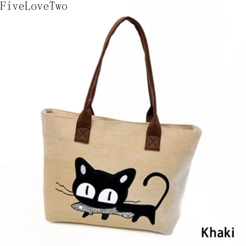 Fivelovetwo с мультяшным котом Для женщин милые Повседневное женская холщовая Сумочка