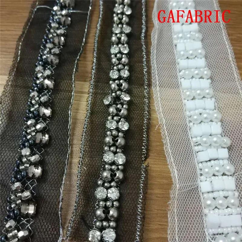1yards DIY Sewing Beads Lace 3cm to 4cm width Beaded rhinestone lace trimming for sash headband top quality wedding decors | Дом и сад