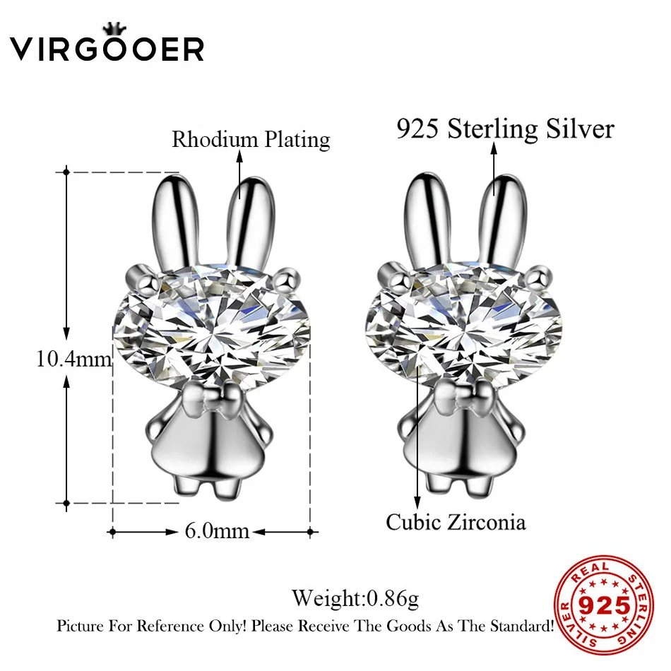 Virgooer серьги серебро 925 новые милые животные кролик CZ ювелирные изделия уха