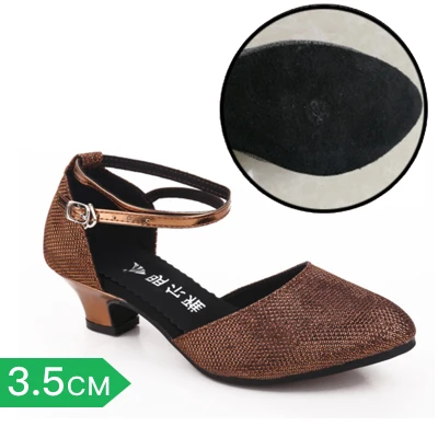Brown3.5 Yukigaga/туфли для латинских танцев; блестящие стразы; блестящая кожа; черный атлас; женские туфли для сальсы; вечерние туфли для бальных танцев; Туфли на каблуке 3,5/5,5 см; L3e - Цвет: Brown3.5
