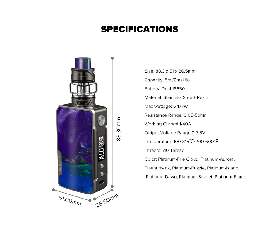 VOOPOO DRAG 2 комплект из платины 5 мл Uforce T2 Танк Uforce U2 N3 177 Вт Макс выход Электронная сигарета против Voopoo Drag 2 комплект смолы