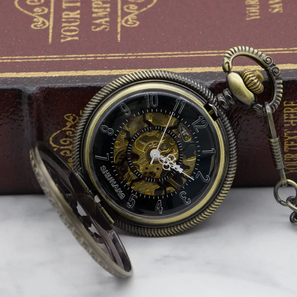 Fashion Vintage Sun Flower Hollow Mechanical Pocket Watch Men Antique Skeleton Fob Watch for Men Women PJX1307
