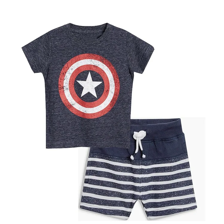 High quality baby kids boys clothes set 100% cotton T shirt+striped shorts 2pcs Kids Children's Clothing for 2-7years a221 |