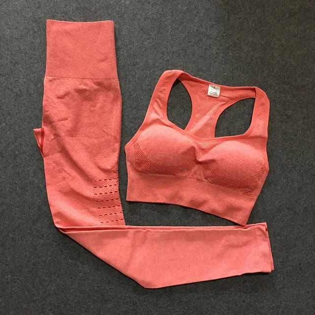 Orange 2Pcs Set 2 шт., бесшовный комплект для йоги с эффектом омбре, комплекты для спортзала, женская одежда для спортзала, спортивный бюстгальтер+ леггинсы, Женская Спортивная одежда для спортзала, Женский костюм для фитнеса - Цвет: Orange 2Pcs Set