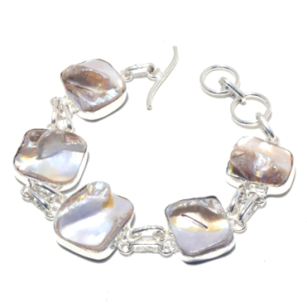 

Biwa Pearls Bracelet Silver Overlay over Copper, 27cm , B3913