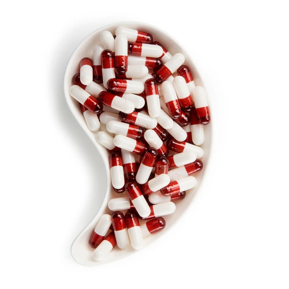 (2000 ⑤ упак.) Размер 00 прозрачная желатиновая капсула красного и белого цвета