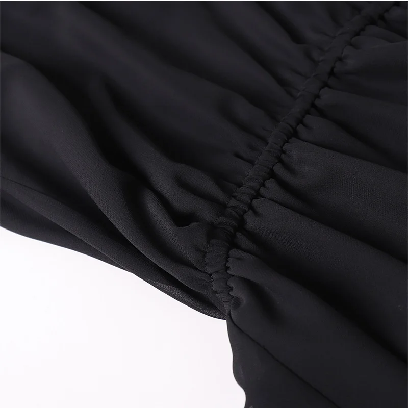 

Women Fashion Bandage Dress High-collar Long-sleeved Chiffon Dress Women Lotus Leaf Edge Black Sexy Dress Autumn 2019 New Style