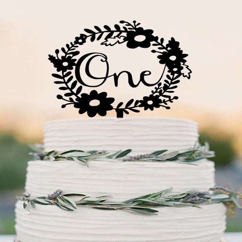 

One birthday cake topper, baby shower cake topper, first birthday party decorations, wreath cake topper