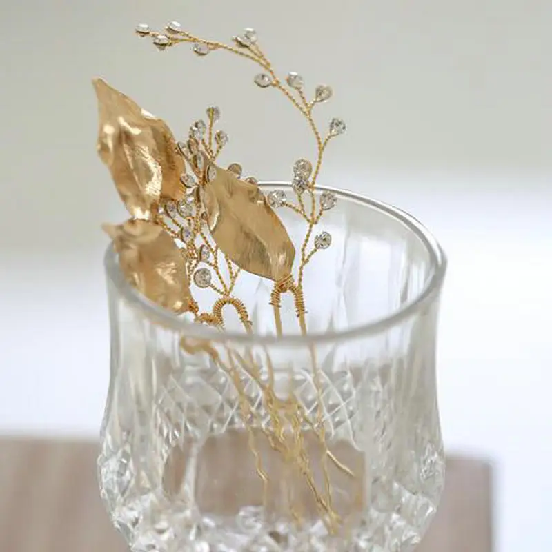 Стразы для волос 3 шт./компл. с золотыми листьями Свадебная заколка свадебные