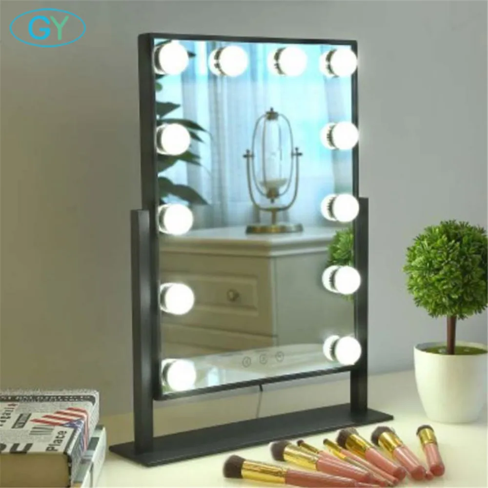 black 12-light Зеркало в комплекте, сенсорный Диммируемый туалетный зеркальный светильник, голливудский макияж настольная лампа, led tocadores para maquillaje lumineux coiffeuse - Испускаемый цвет: black 12-light