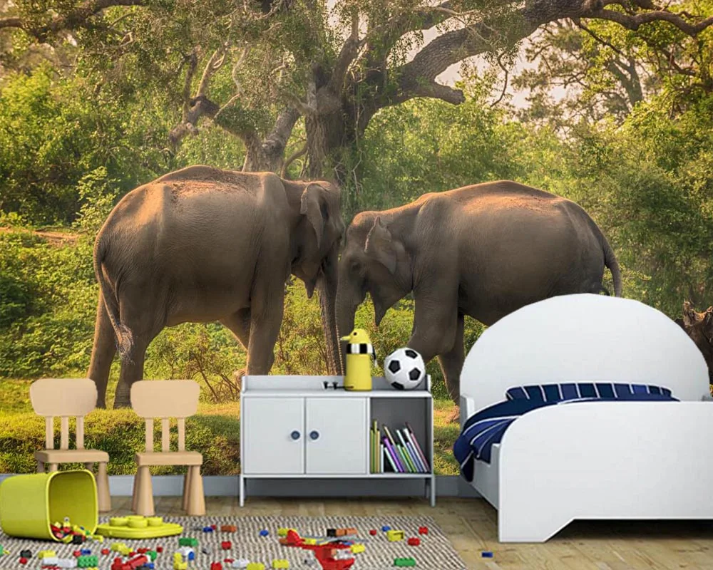 Обои обои 3d Слоны Яла в национальном парке с животными природой для гостиной