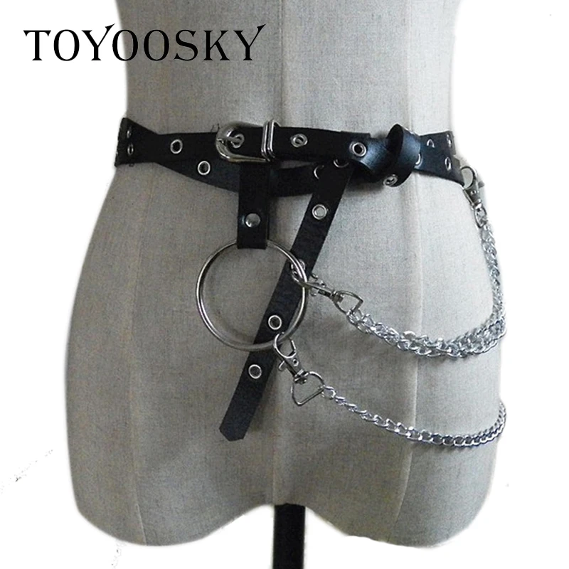 Женский ремень с цепочкой готический панк пояс большим кольцом 2019 | Аксессуары