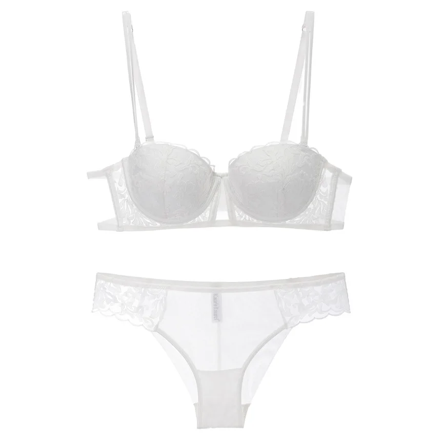 Комплект женского нижнего белья с чашками пуш ап и цветочной вышивкой|Комплекты