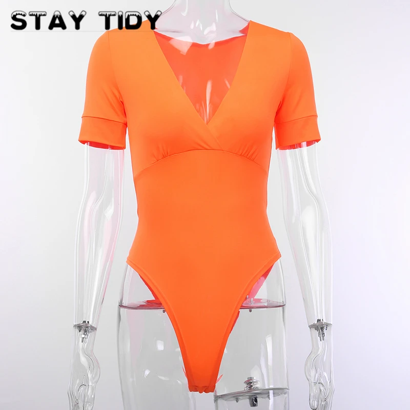 Женское боди в стиле пэчворк STAY TIDY однотонное облегающее с коротким рукавом и