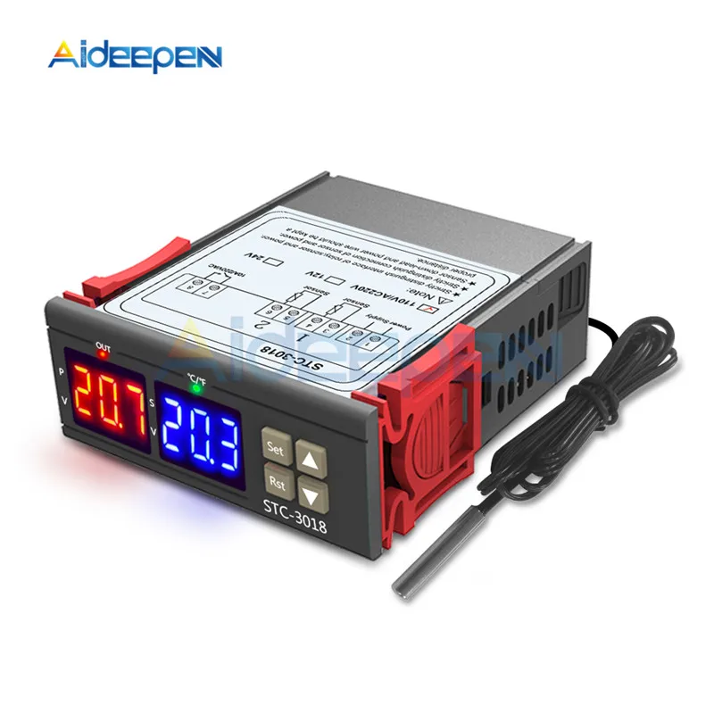 STC-3008 3018 3028 AC 110V 220V DC 12V 24V 10A Двойной Цифровой температурный контроллер гигрометр Отопление охлаждение два релейных выхода - Цвет: 3018 AC 110-220V
