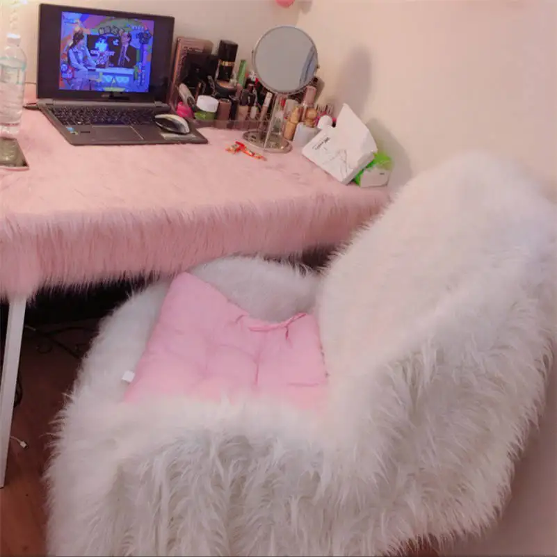 Cover Solid Color Seat Pad Long Pile Furry Sheepskin Rug Mat Elegant