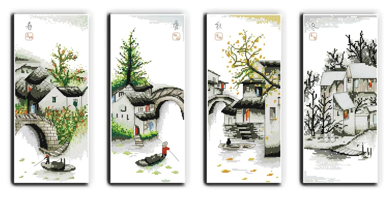 Four seasons in water village cross stitch kit 18ct 14ct 11ct count printed canvas stitching embroidery DIY handmade needlework | Дом и сад