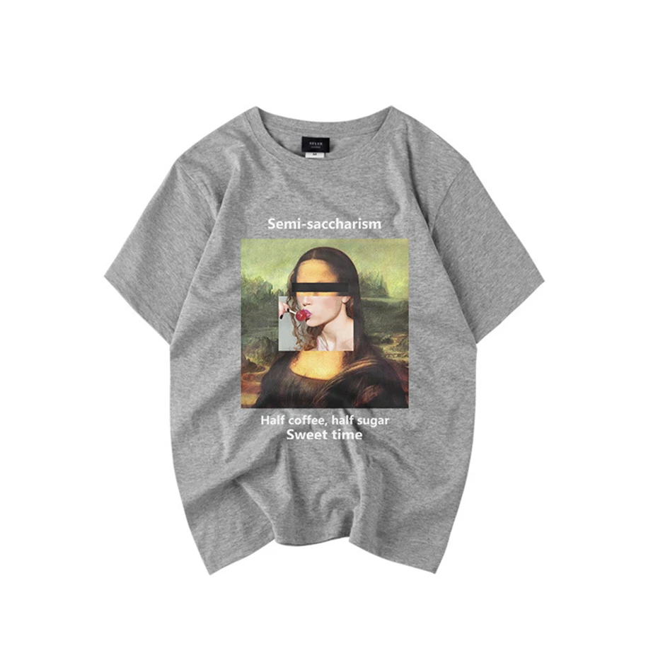 Mona Lisa, Забавные футболки с принтом, Мужская Уличная футболка с коротким рукавом и круглым вырезом, лето-весна, хип-хоп парные топы, мужские футболки HS49