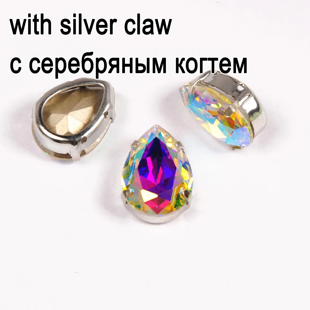 crystal with silver Кристалл AB Цвет капли груша стекло Кристалл пришить камни смешанный размер коготь стразы diy аксессуары для одежды Свадебные украшения - Цвет: crystal with silver