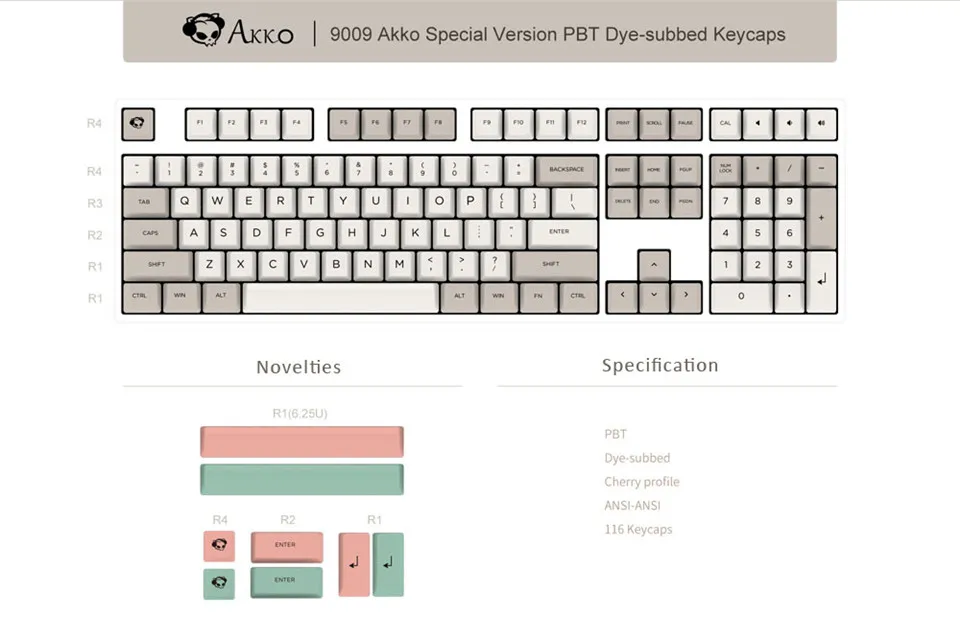 Игровая клавиатура, KeycapAKKO, 9009 цветов, 116 клавиш, краситель-суб, PBT, колпачки, набор ключей для механической клавиатуры, Keycap