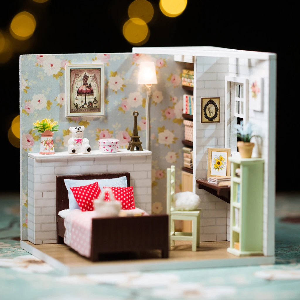 MagiDeal 1/24 миниатюрный кукольный домик диорама DIY Kit Белый дом для девочек|Кукольные