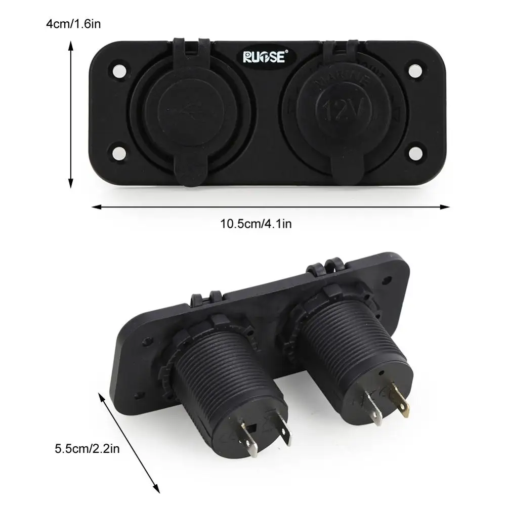 Dual USB Зарядное устройство гнездо для крепления морской с проводами 12 вольт