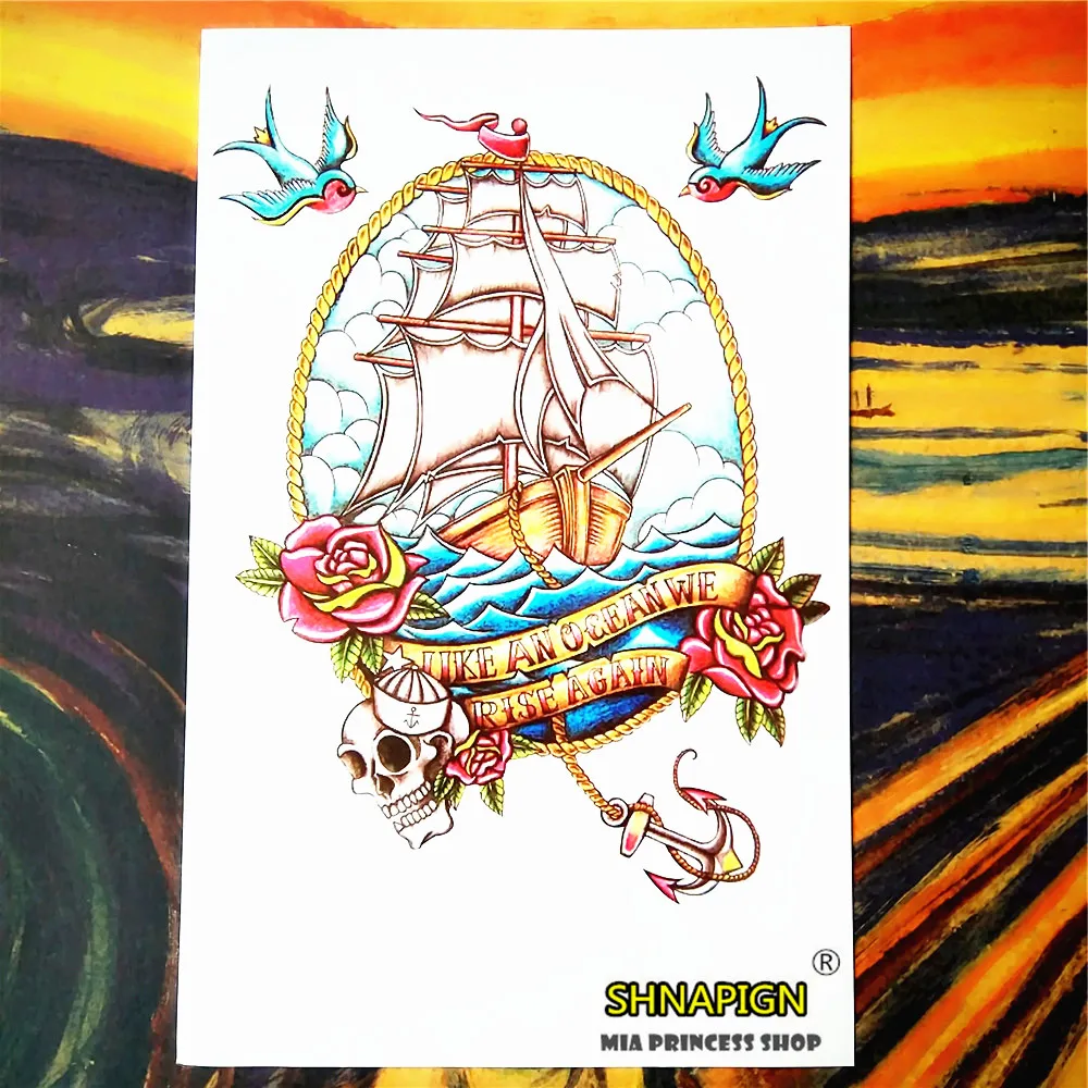 SHNAPIGN Phantom пиратский корабль временная татуировка боди арт флэш тату стикер 12*20 см