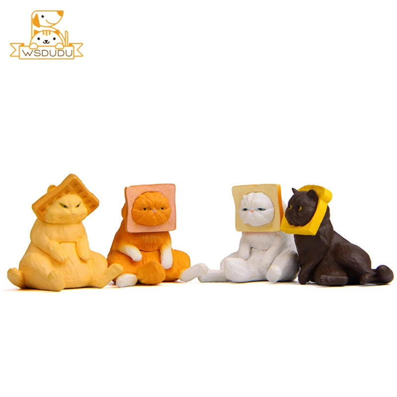 Kawaii тостов квадратный котенок фигурки Мультяшные коты экшн модели игрушки милая