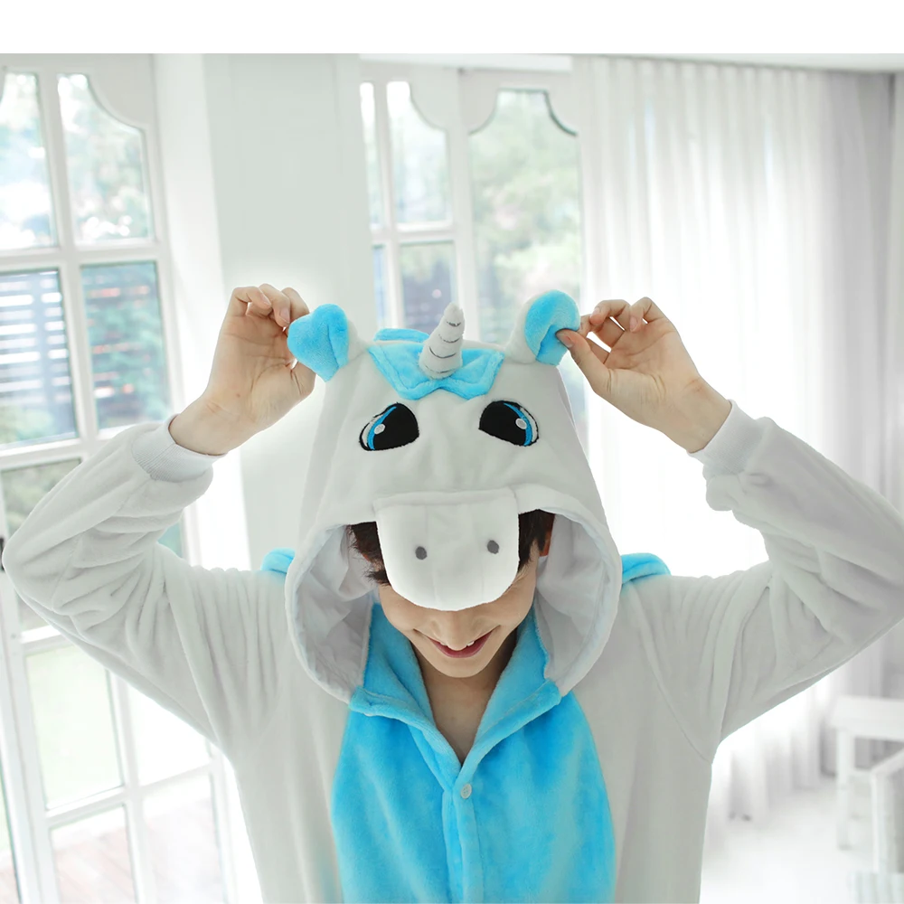 Pink Unicorn Pajamas Sets Flannel Animal Winter Nightie Stitch unicornio Sleepwear for Women Men Adults | Женская одежда
