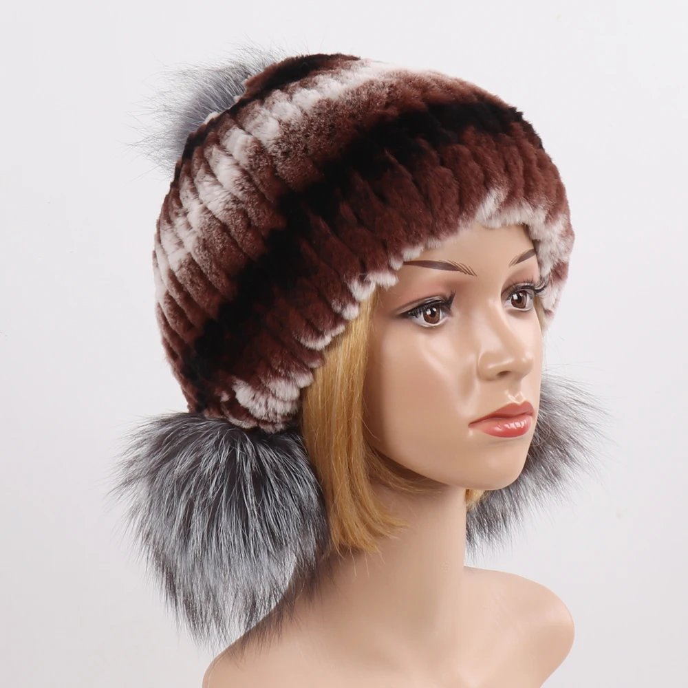 Новинка Хорошие эластичные Настоящий мех кролика женские шапки вязаные кроличий