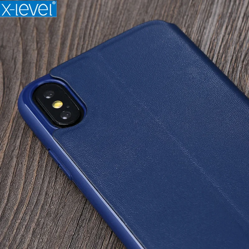 Роскошный флип чехол X Level для iPhone XS XR Max бизнес из искусственной кожи откидная