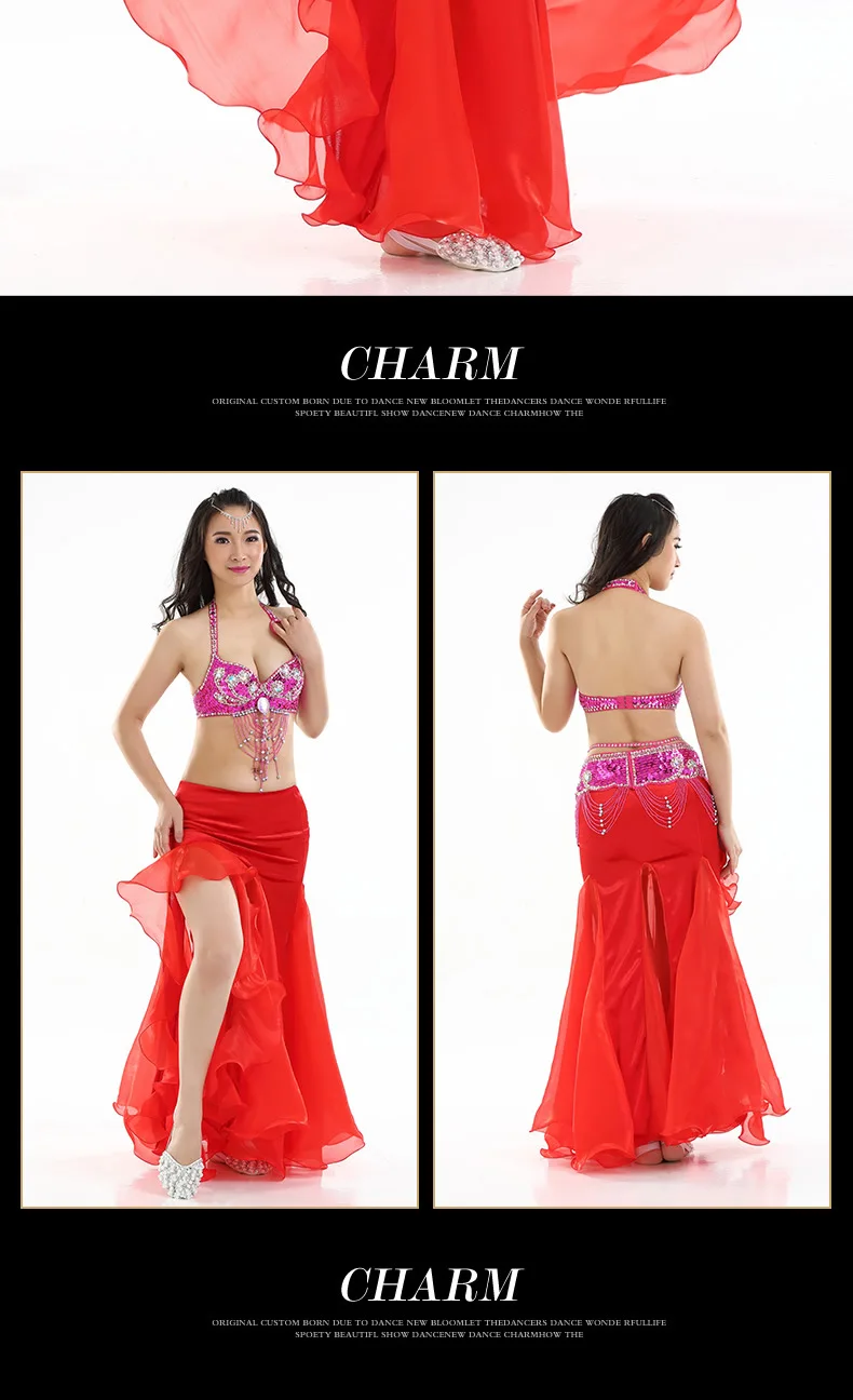 Комплект для взрослых танца живота, фланелевая юбка с разрезом, одежда для восточных танцев, комплект из 1 предмета/комплект из 3 предметов, бюстгальтер, пояс, юбка