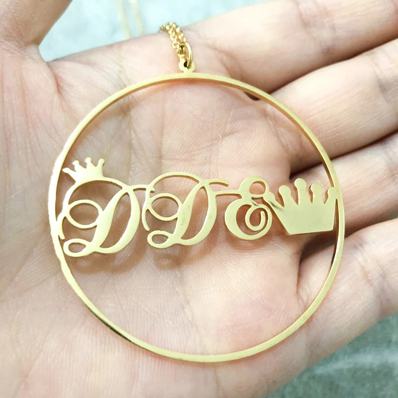 

Ручная работа круглая форма ожерелье с именем в позолоченном корпусе из нержавеющей стали, ожерелье под заказ с любым именем, женский подар...