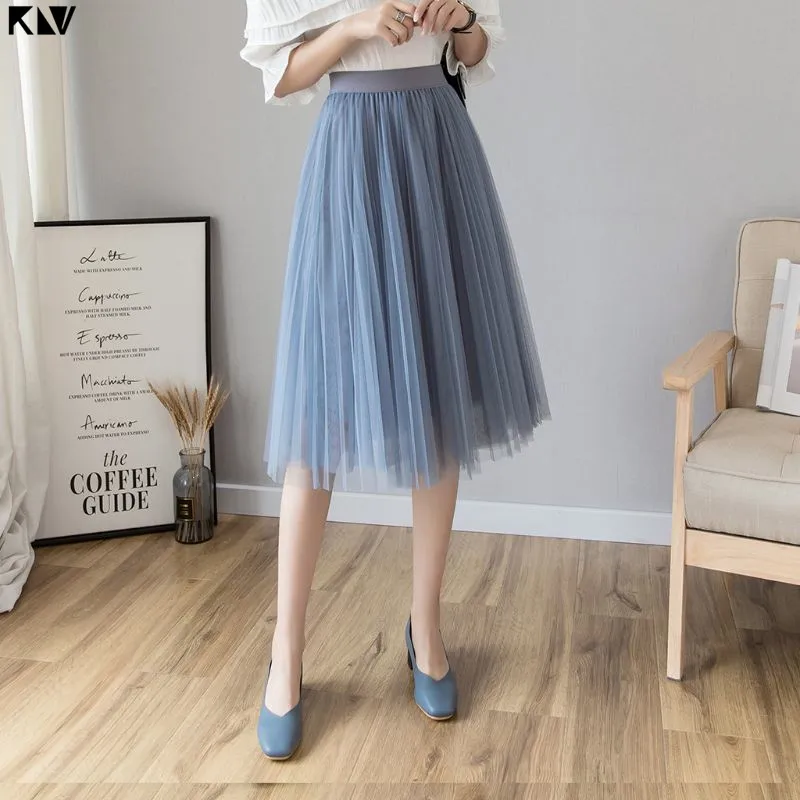 KLV/многослойная сетчатая плиссированная юбка трапециевидной формы до колена с