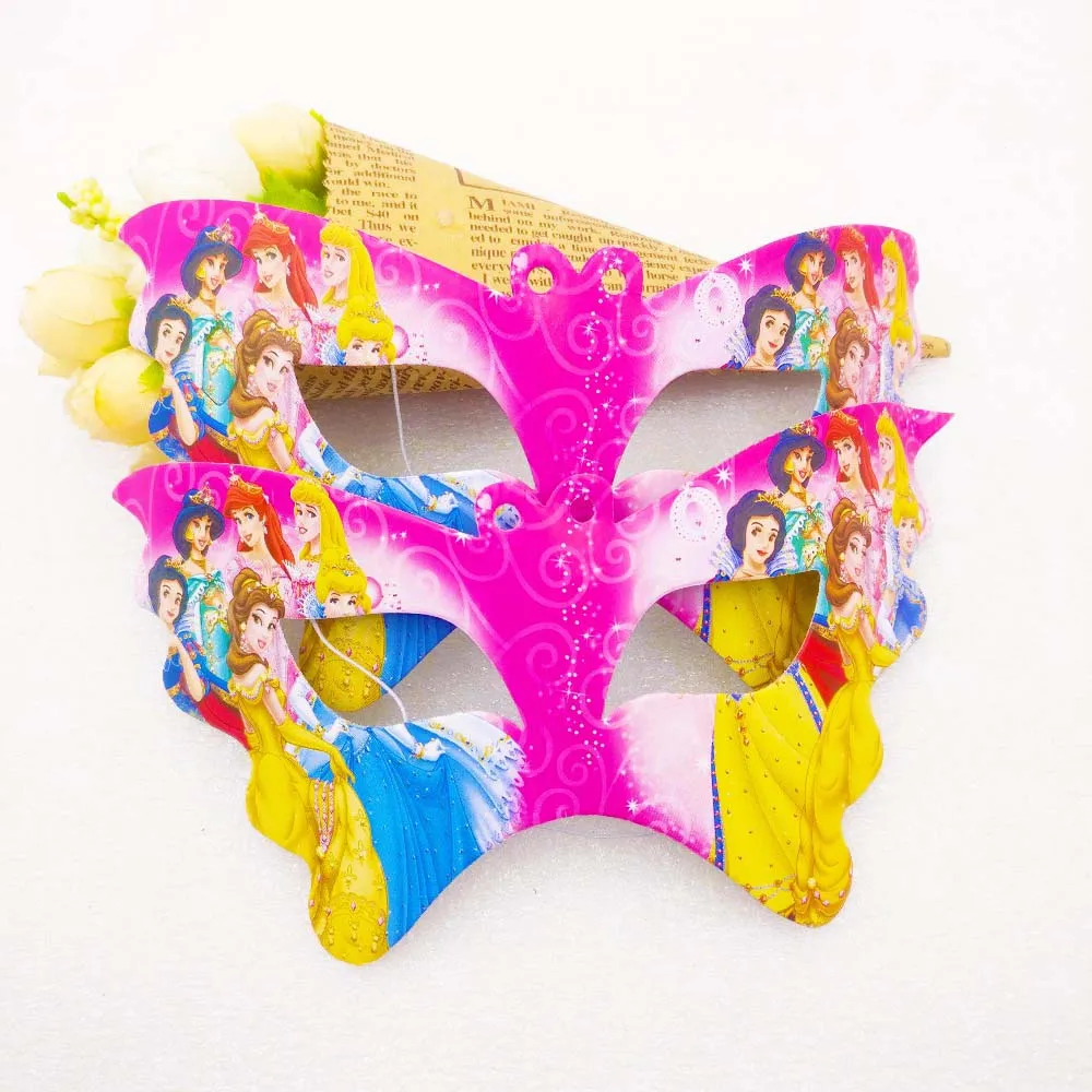 masks 10pcs Дисней шесть принцесса принадлежности для тематической вечеринки тарелка чашки соломинки флаг скатерти коробка конфет Ножи Ложки салфетки День рождения украшения - Цвет: masks 10pcs