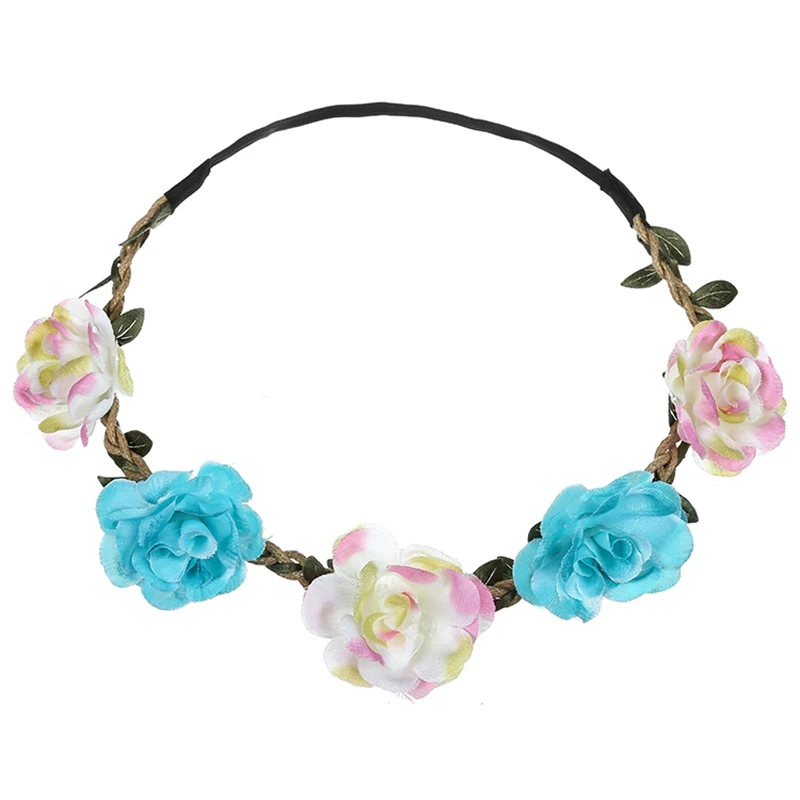 Women Flowers on Head Wedding Bridal Flower Wreath Crown Headband Floral Garlands Hair Band Accessories |