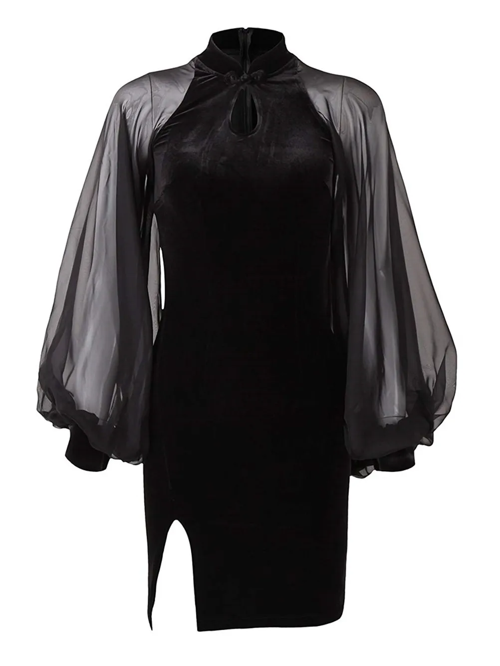 Женское бархатное платье в стиле ретро черное облегающее Чонсам с разрезами на