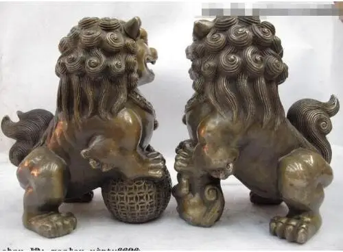 YM 306 Китайский медный Бронзовый резной нечисть Foo Dog guard Лев kylin Kirin пара | Дом и сад