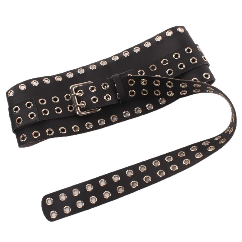 Женский широкий пояс из искусственной кожи облегающий черный Бандаж с люверсами