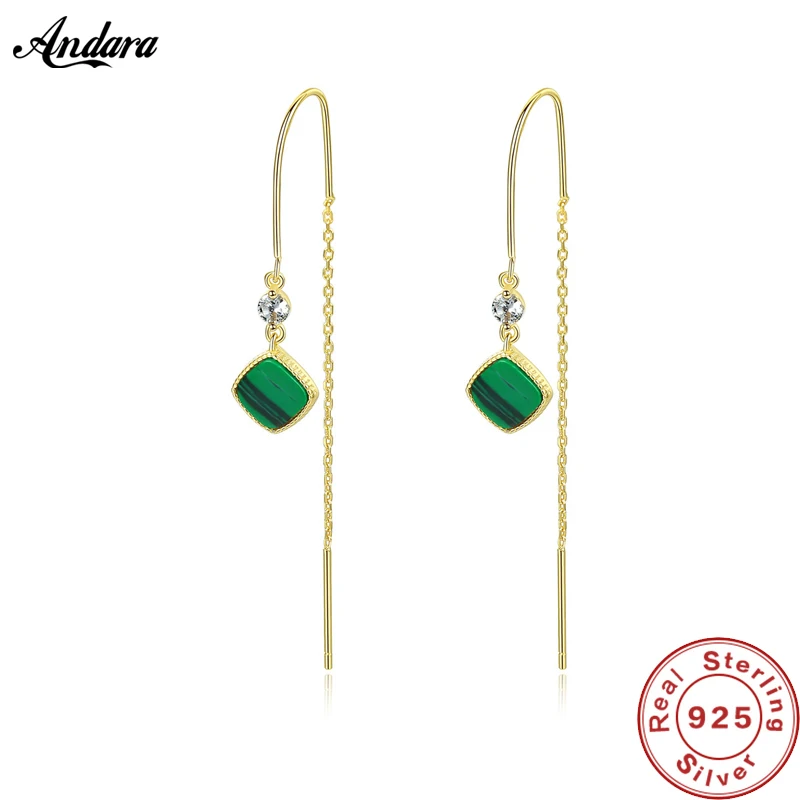 

Authentic 925 Sterling Silver Natural Green Earrings Unique Design Long Earrings for Women
