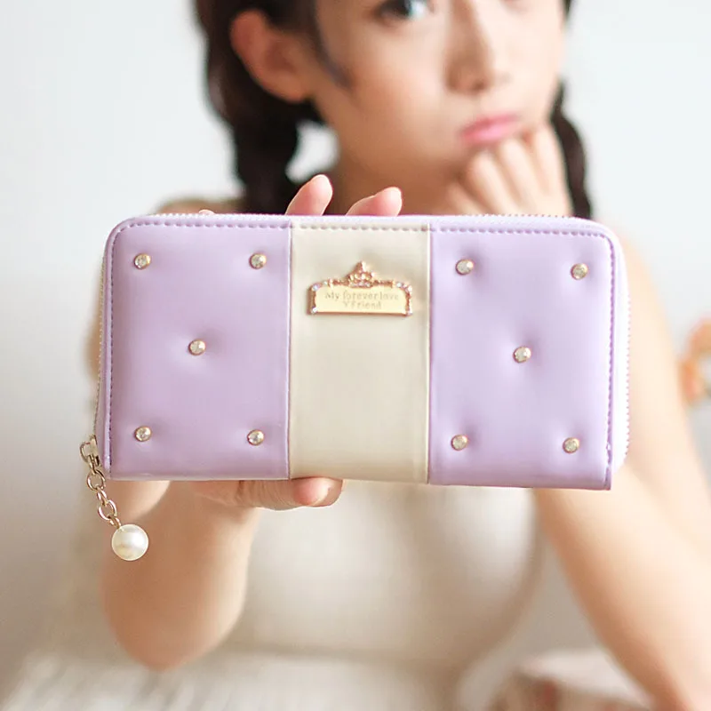 2014 Korean fashion lady wallet long section of the rivet lovely sweet cross- students zipper phone package | Багаж и сумки