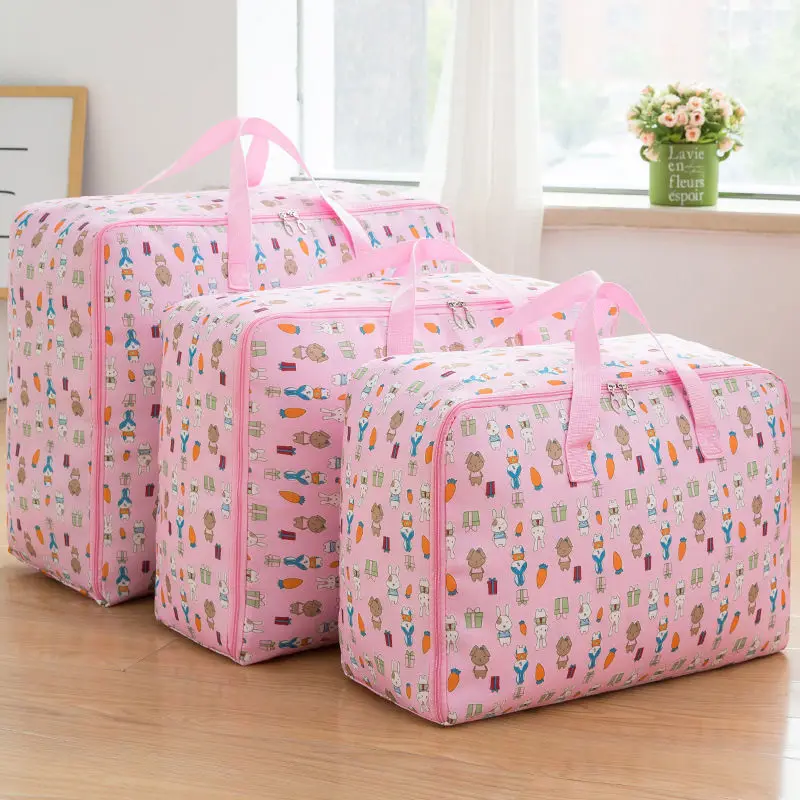 pink rabbit 3pcs 3 шт./компл. сумка для хранения из ткани Оксфорд Ткань Перемещение Чемодан сумка Водонепроницаемый шкаф, органайзер для хранения Коробки M+ L+ XL одежда контейнер для хранения - Цвет: pink rabbit 3pcs