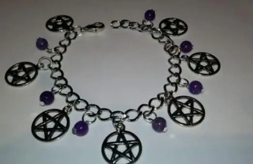 Браслет с пентаграммой, винтажный, серебряный, Wiccan, шарм, бесконечность, пентаграмма, браслет из бисера, ножные браслеты, ювелирные изделия для женщин, подарки, аксессуары E01 - Окраска металла: A 05
