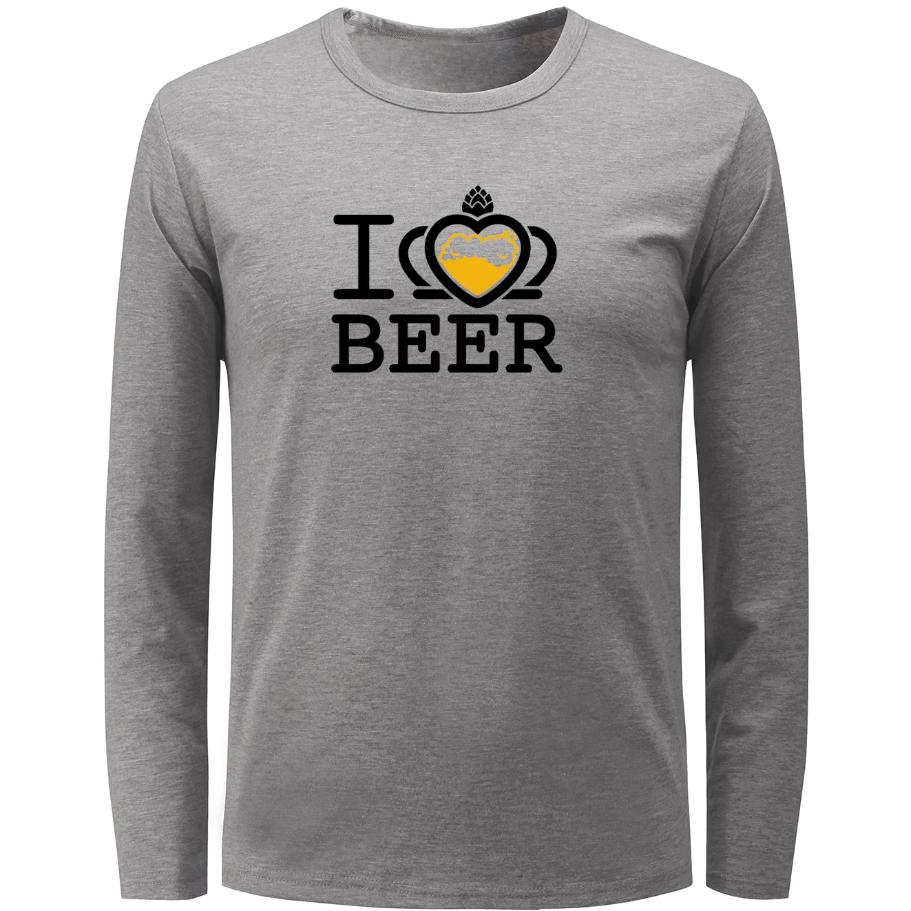 

IDzn Autumn Spring Long T-shirt I Love Beer Pattern Cotton Fitness T Shirt Men Boy Crew Neck Tee Unisex Tops Plus Size S-XXXL