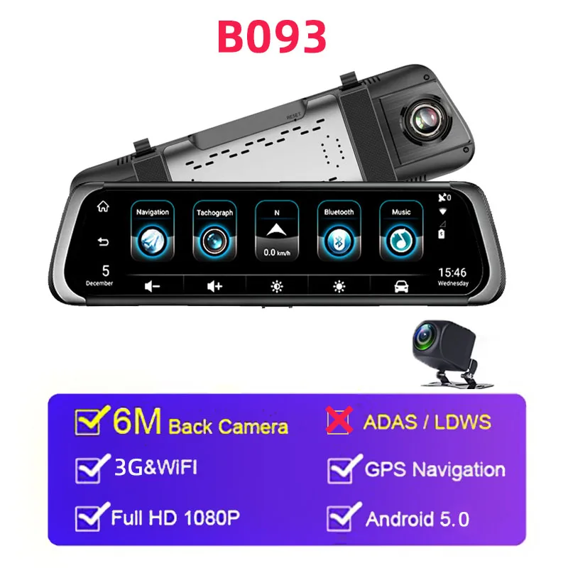 B093 Bluavido 4G Android 1" автомобиль видео зеркало FHD 1080P автомобиля Камера gps навигации ADAS Двойной объектив Wi-Fi регистраторы заднего вида DVR Регистраторы - Название цвета: B093